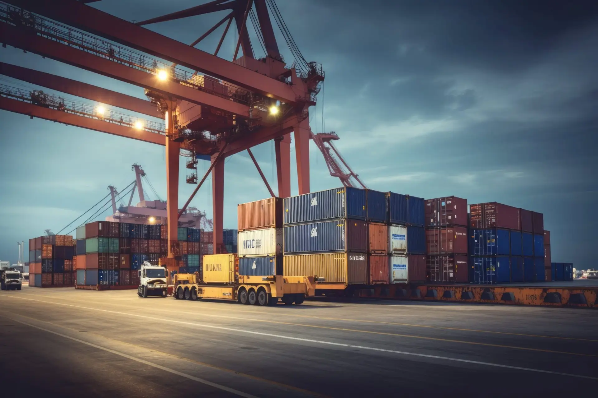 logistics-transportation-container-cargo-ship-cargo-plane-with-working-crane-bridge-shipyard-sunrise-logistic-import-export-transport-industry-background-ai-generative-min
